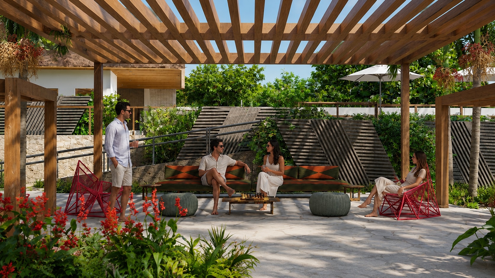 Lounge sob pergolado